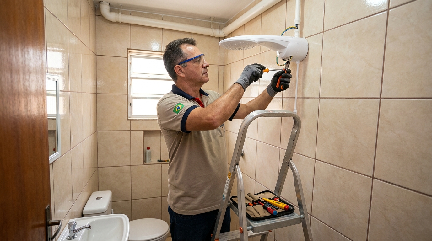 Substituição de Chuveiro Antigo no Centro, Cotia‑SP
